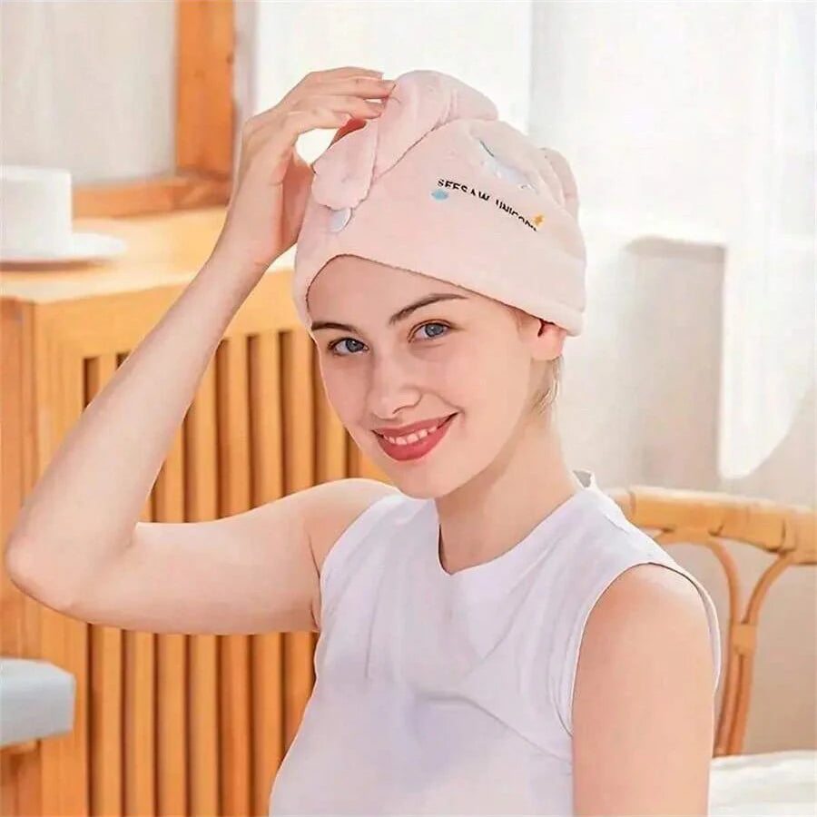 1Pc Embroidery Style Hair Drying Cap, Coral Fleece Thickened Hair Towel for Bathroom, Women'S Absorbent Quick Drying Shower Cap,