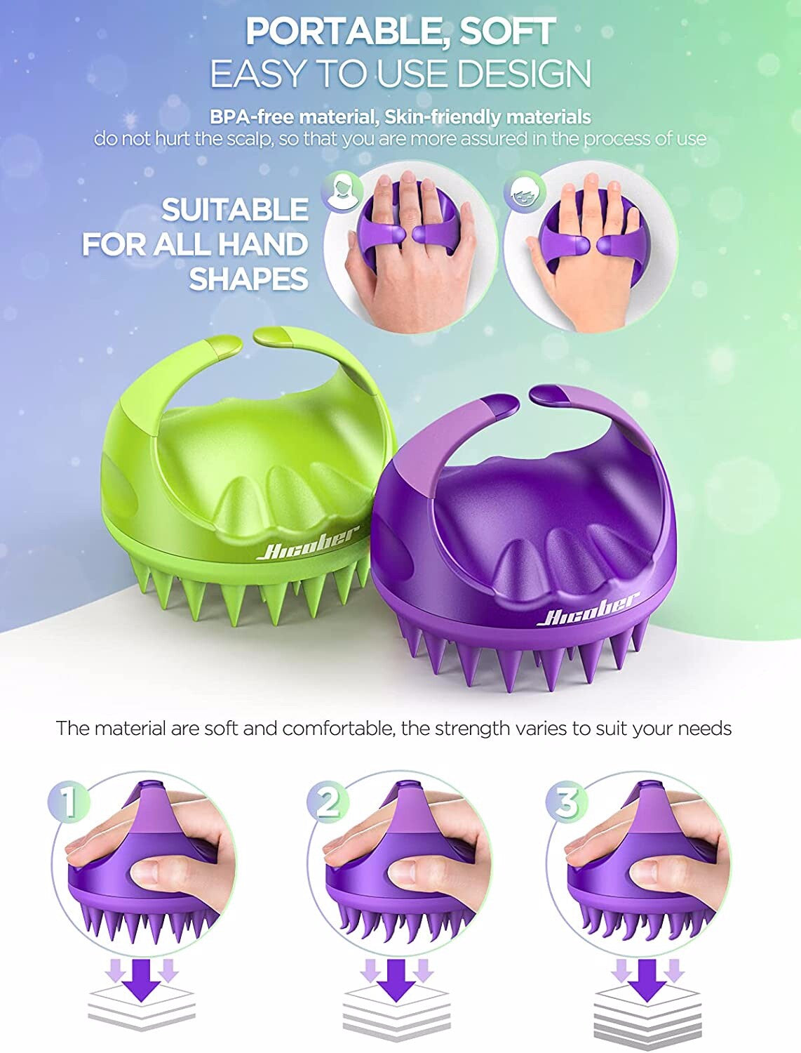 Brand New -- Hicober Scalp Massager Scrubber Shampoo Brush Head Exfoliator 2 Pcs