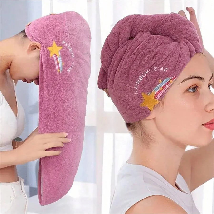 1Pc Embroidery Style Hair Drying Cap, Coral Fleece Thickened Hair Towel for Bathroom, Women'S Absorbent Quick Drying Shower Cap,