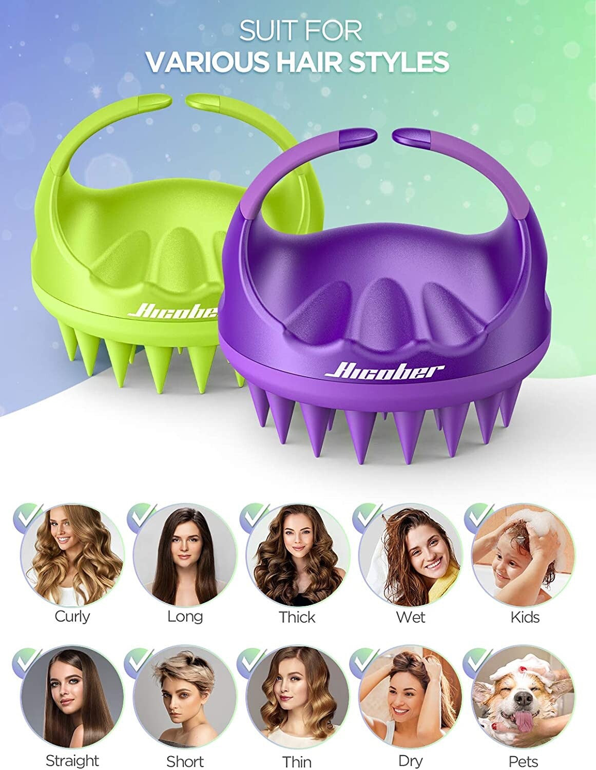 Brand New -- Hicober Scalp Massager Scrubber Shampoo Brush Head Exfoliator 2 Pcs