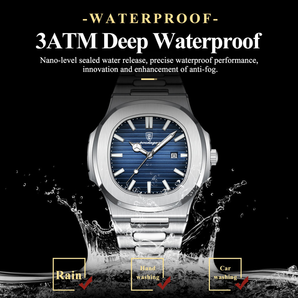 Luxury Square Men Wristwatch Waterproof Luminous Date Stainless Steel Sports Male Clock Business Quartz Watches for Men