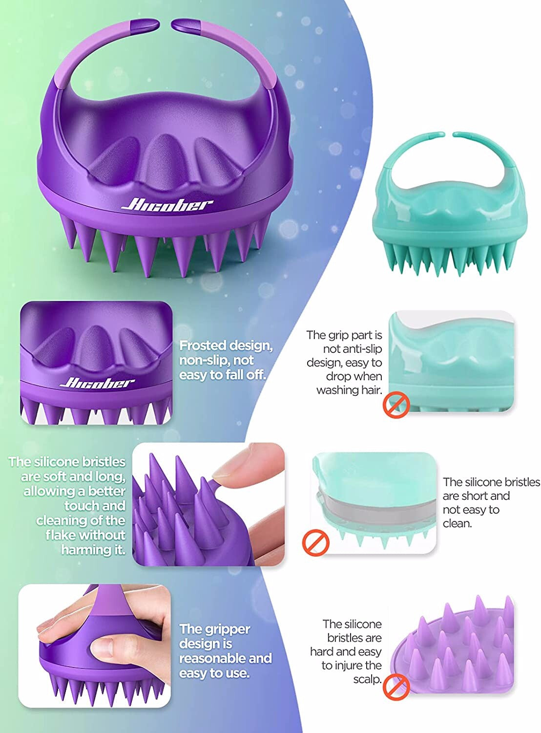 Brand New -- Hicober Scalp Massager Scrubber Shampoo Brush Head Exfoliator 2 Pcs