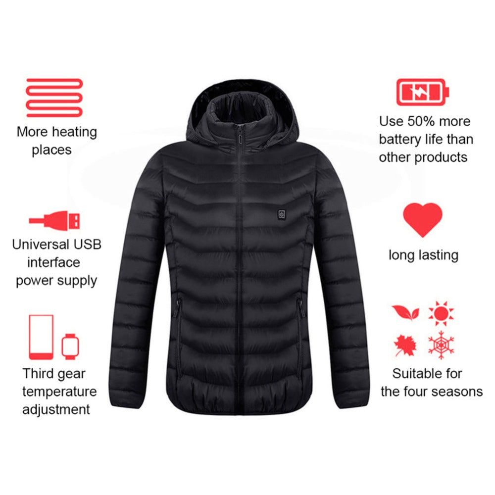 Winter Heated Jacket USB Electric Cotton Coat Zip-Up Heater Thermal Clothing Heating Vest for Men
