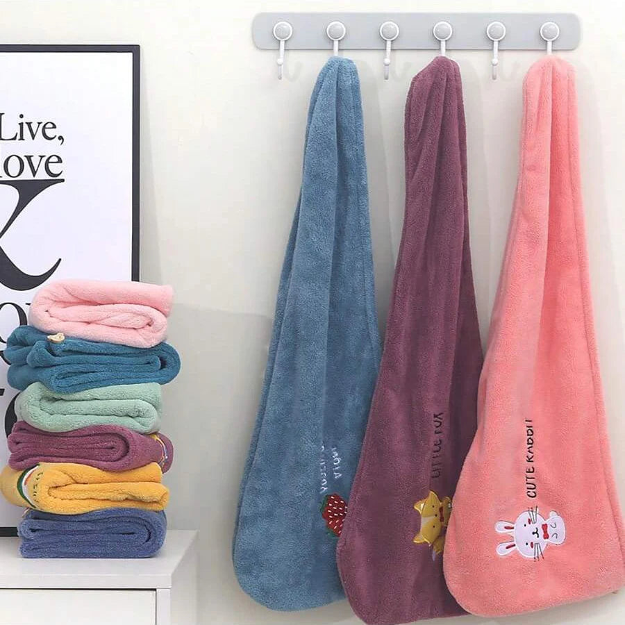 1Pc Embroidery Style Hair Drying Cap, Coral Fleece Thickened Hair Towel for Bathroom, Women'S Absorbent Quick Drying Shower Cap,