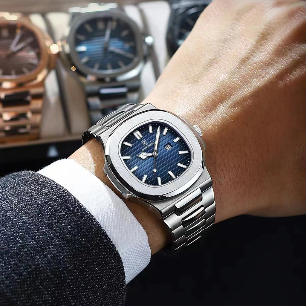 Luxury Square Men Wristwatch Waterproof Luminous Date Stainless Steel Sports Male Clock Business Quartz Watches for Men
