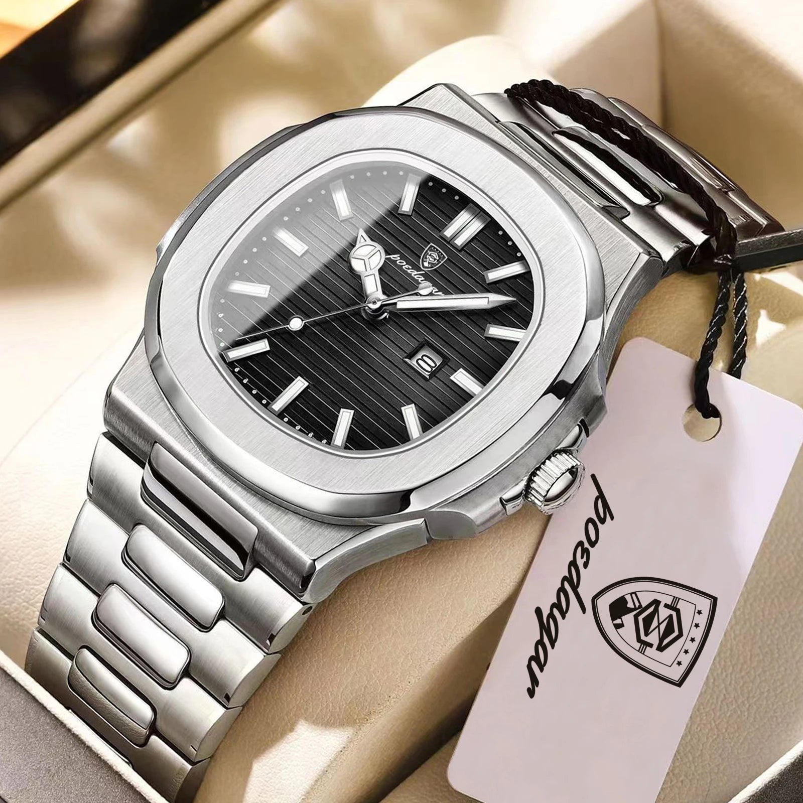 Luxury Square Men Wristwatch Waterproof Luminous Date Stainless Steel Sports Male Clock Business Quartz Watches for Men