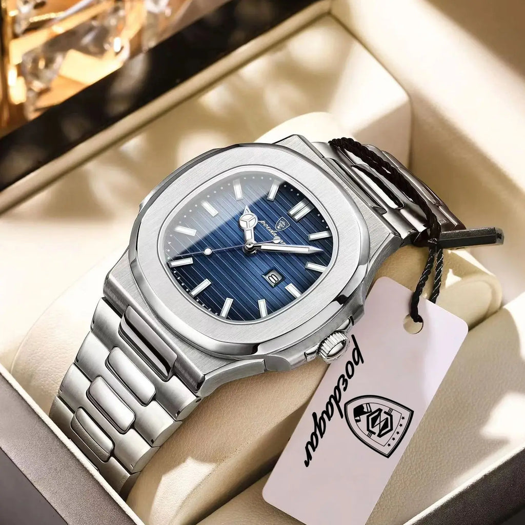 Luxury Square Men Wristwatch Waterproof Luminous Date Stainless Steel Sports Male Clock Business Quartz Watches for Men