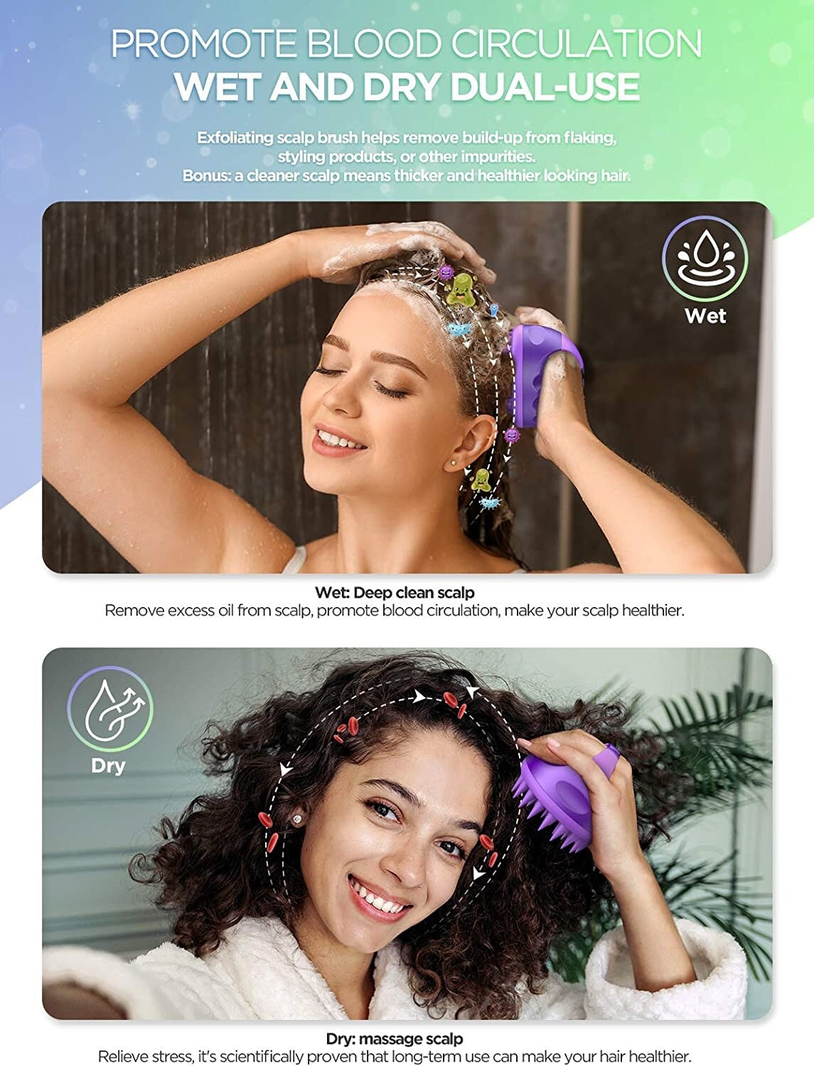 Brand New -- Hicober Scalp Massager Scrubber Shampoo Brush Head Exfoliator 2 Pcs