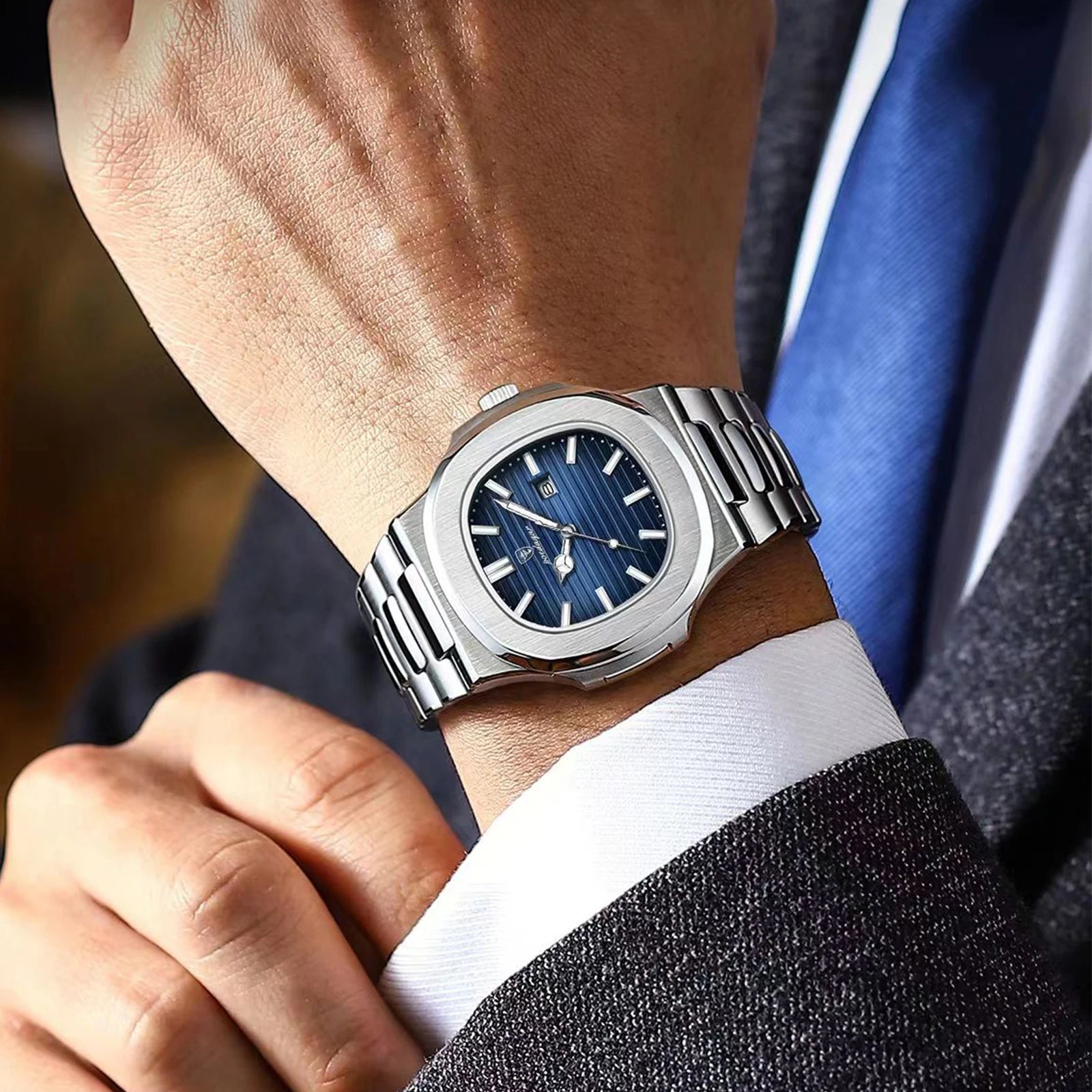 Luxury Square Men Wristwatch Waterproof Luminous Date Stainless Steel Sports Male Clock Business Quartz Watches for Men