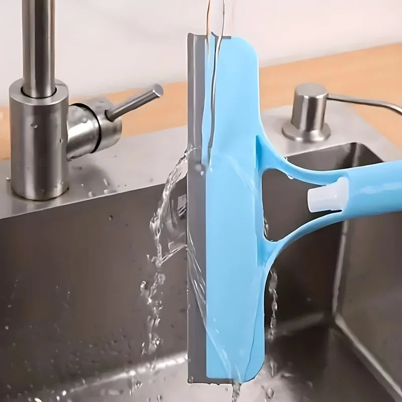 2-In-1 Sprayable Blue Glass Squeegee - Microfiber Scrub Pad & Squeegee for Car Windshields, Shower Doors & Mirrors